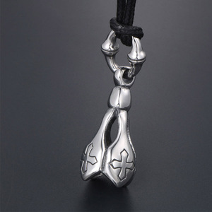 Collier avec pendentif croix rétro pour hommes, en acier titane, pendentif unique, cordon en cuir de 60cm, SP537 - Product Image 2