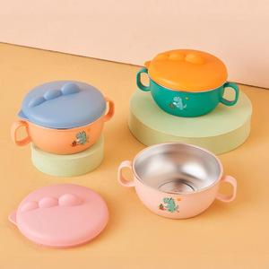 Tazón de Comida para Bebés con Diseño de Dinosaurio, Acero Inoxidable 316, Aislado, con Tapa, para Niños de 1 a 2 Años - Product Image 1
