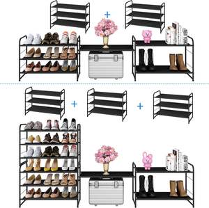 Zapatero de hierro apilable de 3 niveles, estante de zapatos de tela ajustable extensible, organizador de almacenamiento, tela no tejida impermeable para el hogar - Product Image 5