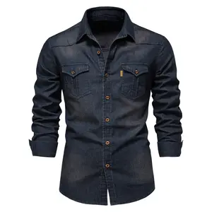 Chemises à manches longues pour hommes, couleur unie, tendance, vente en gros, chemises décontractées avec poches