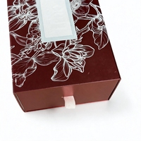 Coffret Cadeau Cosmétiques Personnalisé avec Tiroir, Boîte Coulissante en Carton Argenté Laser, Impression Pleine Surface Rouge Spot, Gaufrage et Finition UV Mat Inversée