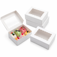 Boîte à pâtisserie pliable avec couvercle ondulé en PVC à fermeture à pression, sans colle, en papier kraft blanc, logo personnalisé OEM, emballage pour gâteaux et desserts