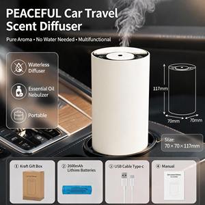Заводской опт: портативный беспроводной USB-аромадиффузор для автомобиля, безводный, перезаряжаемый, для ароматерапии и создания ароматов - Product Image 3