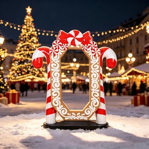 Outdoor Christmas Decoration Supplies Waterproof Commercial Giant Large 3D Fiberglass Candy Cane Gingerbread Photo Frame Prop