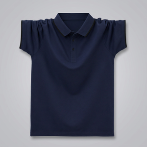 เสื้อเจอร์ซีย์ผู้ชายสีน้ำเงินกรมท่า ระบายอากาศได้ดี แบบ ODM แขนสั้น สำหรับเสื้อเชิ้ตถัก สีพื้น เรียบหรู สวมใส่สบาย ความยาวปกติ ดีไซน์ติดกระดุม - Product Image 2