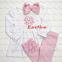 Ensemble de vêtements pour bébés filles, leggings rayés à trois volants, tunique à manches longues, tenues pour enfants