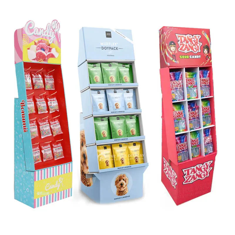 Customizable Retail Candy Food snack Paper rack Stand Retail corrugated Shop cardboard Floor display stand for Promotion