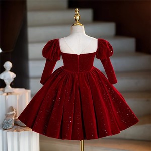 Natale matrimonio formale festa di compleanno abito abito da bambina <span class=keywords><strong>prima</strong></span> comunione abito da bambina velluto rosso manica lunga ragazze abiti da principessa - Product Image 3