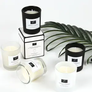 wholesale white label small black pink transparent glass aroma candle vessels luxury with soy wax