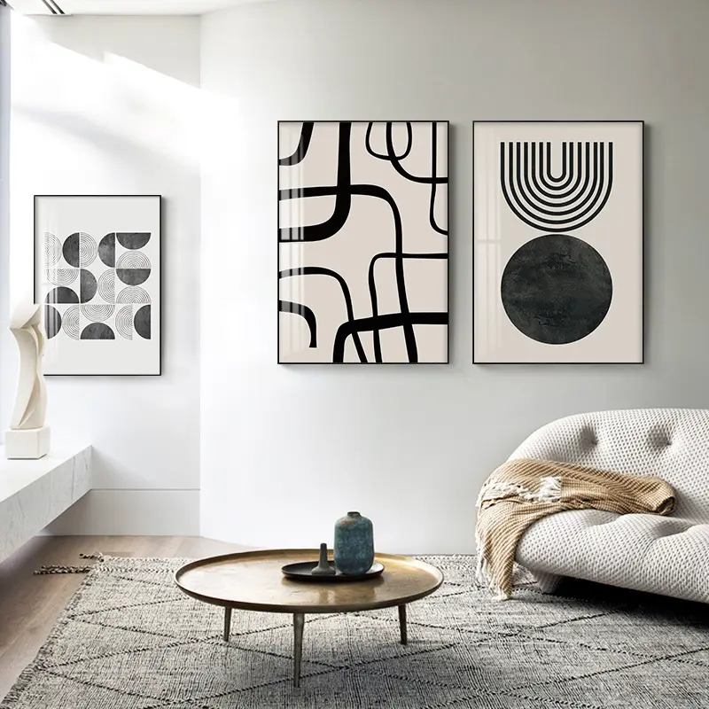Cuadros de pared bohemios nórdicos minimalistas modernos personalizados, pintura decorativa, cuadro de línea blanca y negra, Arte Decoración para el hogar de la pared, pinturas en lienzo