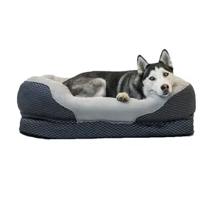 Snuggly Sleeper Orthopedic Bolster Gray Removable Cover Comfort Pet Dog Bed For Indoor