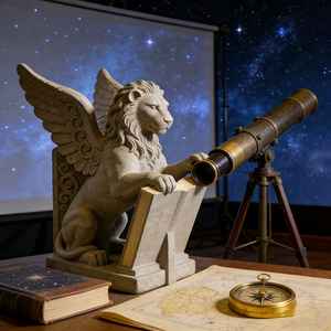 Fermalibri in Resina Poliresina Effetto Pietra con Leone Alato, Fatto a Mano e Dipinto a Mano, Decorazione a Tema Nautico e Astronomico per Studio - Product Image 1