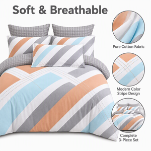 Poland Local Stock Cotton <b>Bedding</b> <b>Set</b> Queen Size Bold Diagonal <b>Stripe</b> 3 Piece Duvet Cover EU Dropshipping - Product Image 3