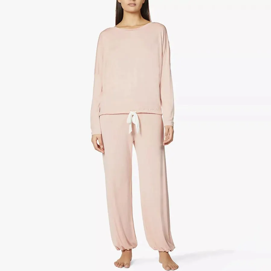 Roze Lente Lange Mouw Trekkoord Modale Loungewear Thuis Zachte Dames Nachtkleding Nachtjapon Pyjama Set