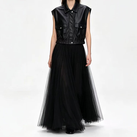 0005 New Designs Fall Fashion Sleeveless Coat with Loose and Slimming Design Leather Vest for Women