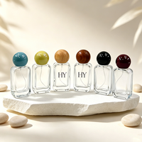 Flacon de parfum en verre carré plat transparent de luxe pour voyage, 35 ml et 50 ml, vide, avec bouchon sphérique rond, pour emballage de parfum en spray