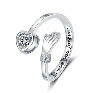 Bague en argent 925 en forme de cœur avec cristal, sertie clos, pour femme, cadeau « Je t'aime pour toujours » - Product Image 2