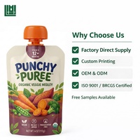 Pochette à bec verseur en plastique pour aliments pour bébés, sans BPA, anti-fuite, certifiée BRCGS, fabriquée en usine