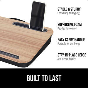 Support d'ordinateur portable couleur bois clair avec coussin moelleux et support de téléphone, compatible avec les ordinateurs portables de 15,6 pouces, idéal pour une utilisation confortable sur lit ou canapé - Product Image 5