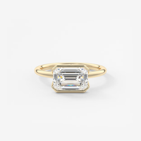 Bague de fiançailles en or massif 14K/18K avec diamant de laboratoire émeraude taille ouest-est 0,5-3 carats, sertissage clos, tige fendue, certifiée IGI CVD/HPHT, personnalisable