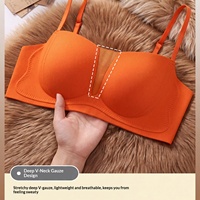 Soutien-gorge sans armatures, style français, décolleté en V profond, sans coutures, confortable, léger, respirant, avec maintien et effet push-up