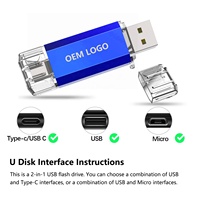 Unidad Flash USB 2 en 1 Tipo C OTG de 2GB 4GB 8GB 16GB 32GB 64GB 128GB, Conexión Plug and Play, Amplia Compatibilidad