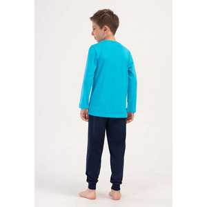 Ensemble de pyjama à manches longues pour garçon avec col et poignets, tissu imprimé confortable, doux et adapté à toutes les saisons, tailles 9/10-15/16 - Product Image 1