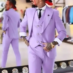 Light Purple Business Männer Anzug Bräutigam Groom sman <span class=keywords><strong>Prom</strong></span> Hochzeits feier Formelle Anlässe Männliche Smoking 3-teiliges Set Blazer Weste Hosen - Product Image 1