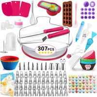 307-teiliges Tortendrehteller-Set mit Spritztüllen, Spritzbeutel, Spatel und Schaber