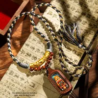 FYC Thangka04 #   Pendentif portable en cuir rétro Tsatsa Thangka peint à la main de haute qualité, représentant les huit principaux protecteurs du zodiaque