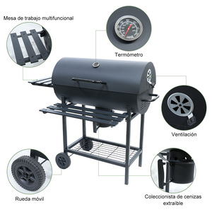 Multifunctional Patio Barbecue Grill Charcoal Smoke Grill With Trolley And Side Shelf For Outdoor Cooking - Product Image 2