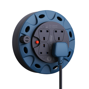 Enrouleur de câble électrique <span class=keywords><strong>5m</strong></span> H05VV-F 3G1.25mm² avec embout femelle CEE NEMA, 4 prises, 13A, <span class=keywords><strong>rallonge</strong></span> pour appareils électroménagers - Product Image 2