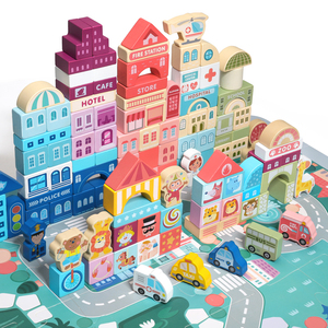 Colorful Wooden 120-Piece 1:32 Scale Construction Toy <strong>Building</strong> Blocks Set for Kids 5-7 Years Educational <strong>Model</strong> Modern <strong>Buildings</strong> - Product Image 1