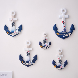 Mediterranean Style Wooden Anchor <b>Wall</b> <b>Hook</b> Decorative Hanging Ornament For Living Room Pine Material - Product Image 1