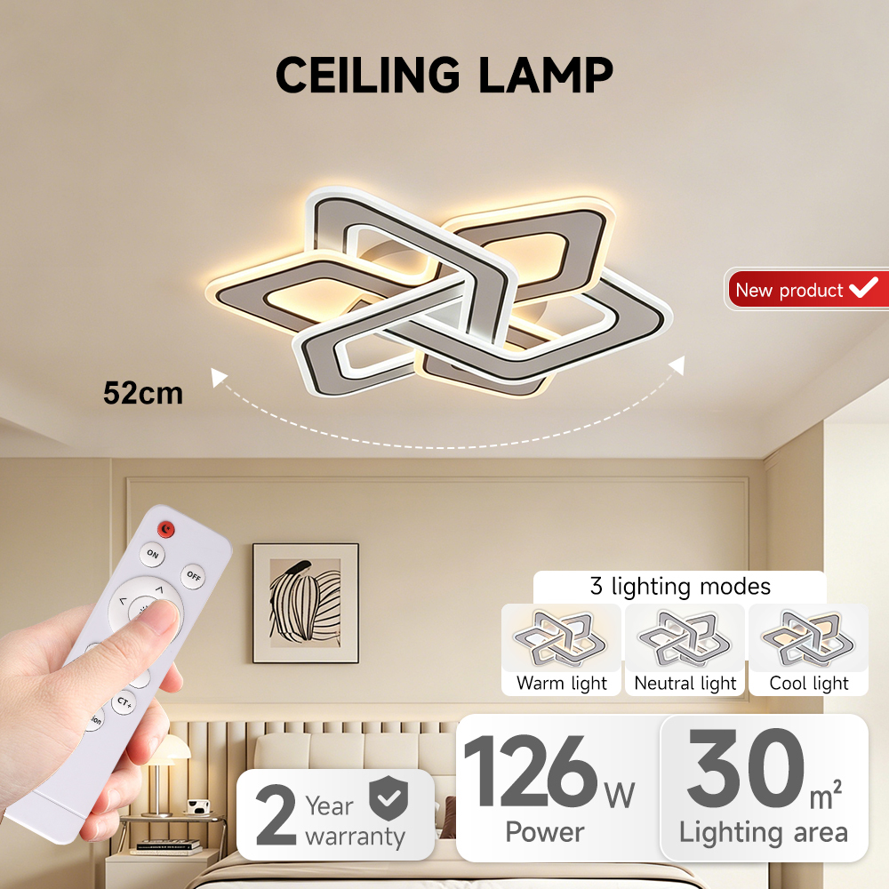 Best Seller Indoor Ceiling Lamp 126W Remote Control 3 Lighting Modes No Stroboscopic Modern Intelligent Led Ceiling Light