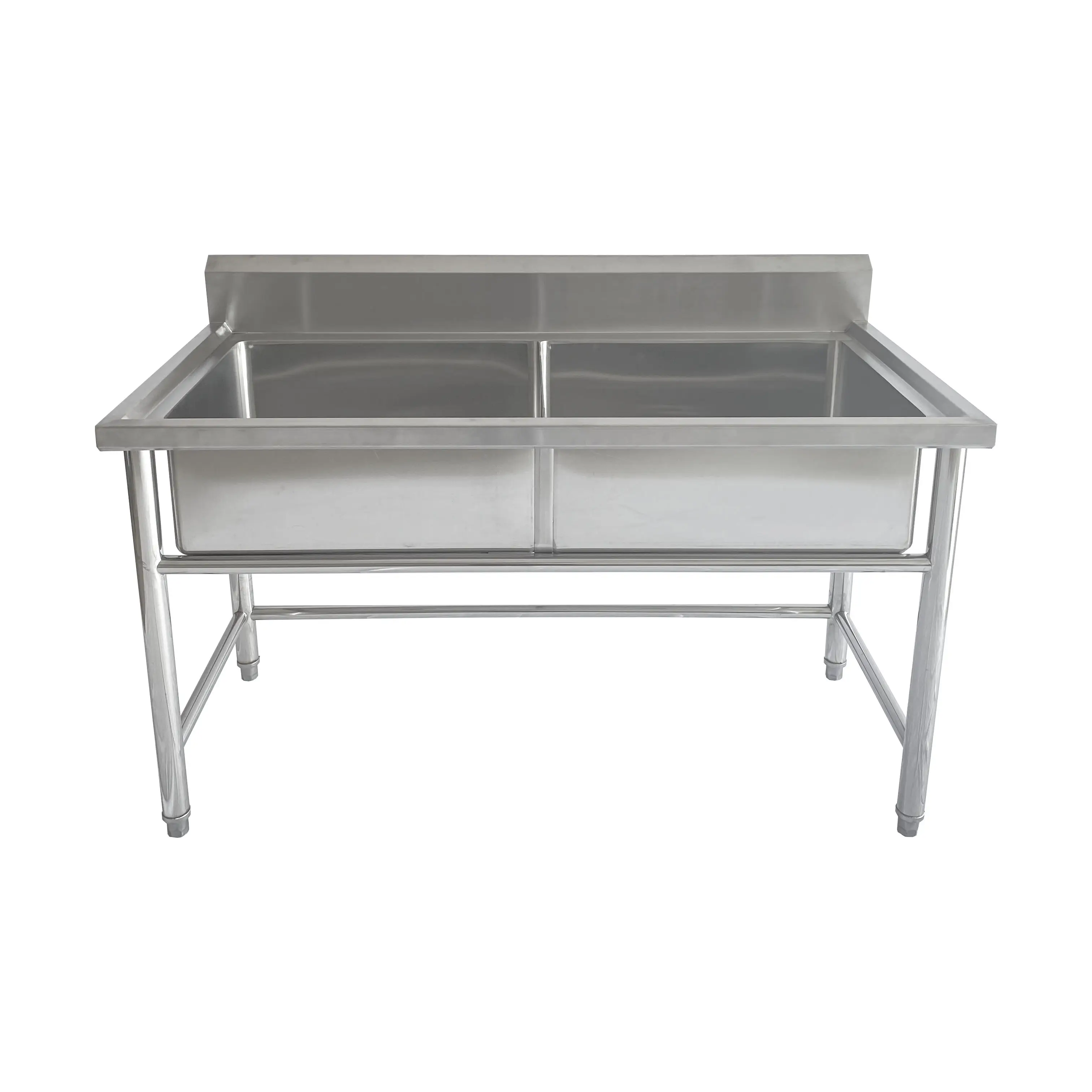 Stainless Steel Industrial Double Bowl Sink Workbench Table Commercial Kitchen Sink Wash Basin