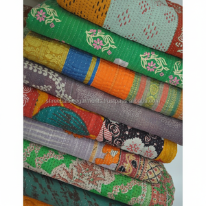 Edredón Kantha Reversible de retazos hecho a mano Vintage 100% algodón Sari colcha de doble cara para uso doméstico en Hotel marca Balajee - Product Image 1