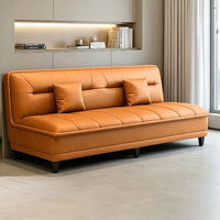 Canapé-lit pliant trois positions Orange Influencer, style minimaliste moderne, revêtement en cuir anti-griffures, structure en bois de pin naturel