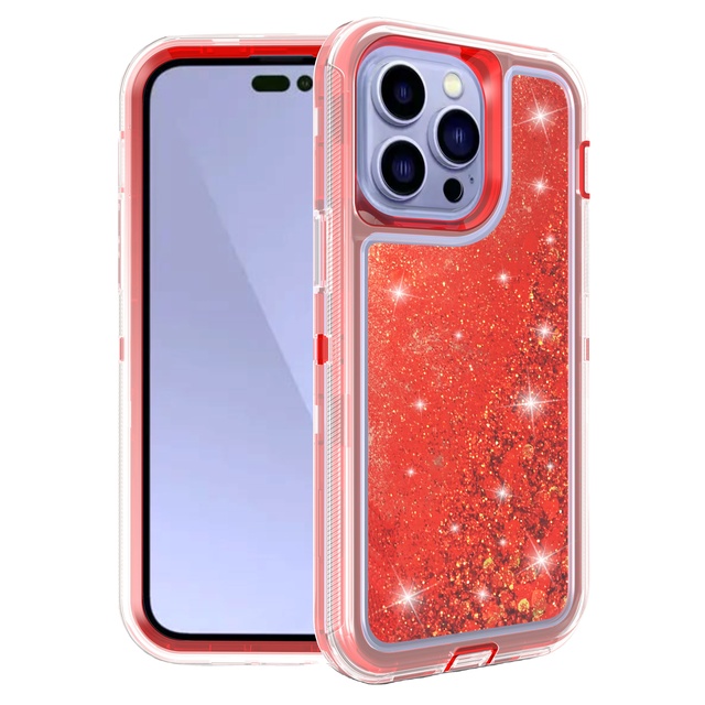 Orange Liquid Glitter Bling TPU+PC Phone Case with Cutting Service for iPhone 14/13/12/11 Pro Max/Mini/X
