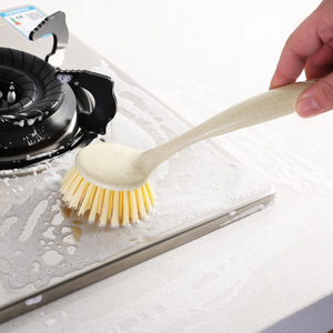 Kitchen <b>Cleaning</b> <b>Brush</b> Long Handle Wheat <b>Straw</b> Bristles Hanging Loop <b>For</b> Stove Pot Dishwashing - Product Image 1