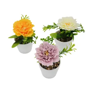 Precio de fábrica, venta al por mayor, plantas verdes de flores artificiales personalizadas con maceta falsa de plástico para la decoración del escritorio del baño del hogar