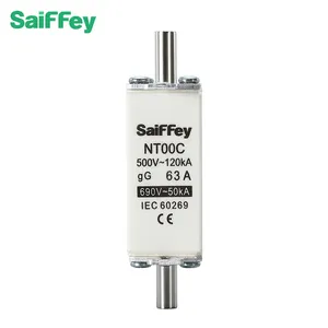 Saiffey NT00C 63A AC 500/690V gG bıçak tipi sigorta bağlantısı ve taban kare hızlı etkili bakır kartuş sigorta