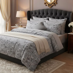 Gray Woven Floral Bedding Set 100% Cotton Soft <b>Comfortable</b> <b>Bed</b> Linen Breathable Duvet Cover Set - Product Image 1
