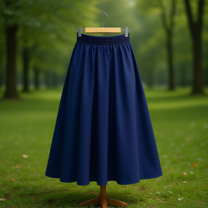 Jupe en popeline avec taille élastiquée, longueur midi, style A-line pour femme - Product Image 3