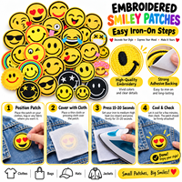 Patch brodé thermocollant ou à coudre pour fête d'enfants, motif Smiley Face mignon, drôle, visage heureux, émoticône de dessin animé, vente en gros