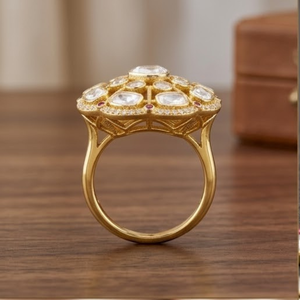 925 Silver Polki Kundan <b>Cocktail</b> <b>Ring</b> <b>Gold</b> Adjustable Statement Jewelry for Design Pave Setting Women's Party Jewelry - Product Image 3