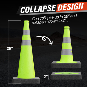 CITICITY 28 Inch Collapsible Traffic Cones with Black Weighted Base,Green Pop-up Cones with Reflective Collars for Road Safety - Product Image 2