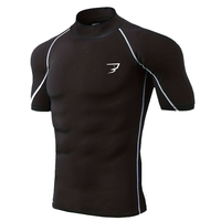 T-shirt de sport à manches courtes et col montant pour homme, à séchage rapide, anti-UV, compression, pour la gym, la natation et l'entraînement