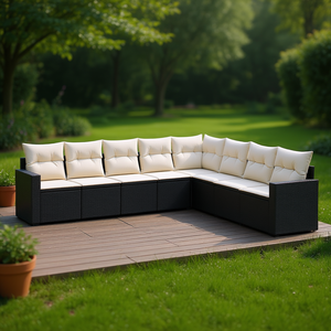 Conjunto de Sofás de Jardín en Negro y Crema, Muebles de Ratán para Exteriores con Cojines de Espuma de Alta Densidad, Diseño Contemporáneo Impermeable - Product Image 2