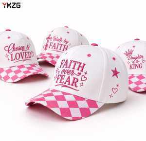 BSCI Custom 3D Embroidery Pink White Striped Brim 5 Panel Hat Adjustable Cotton Retro Snapback Baseball Hat Daily Casual Wear - Product Image 1